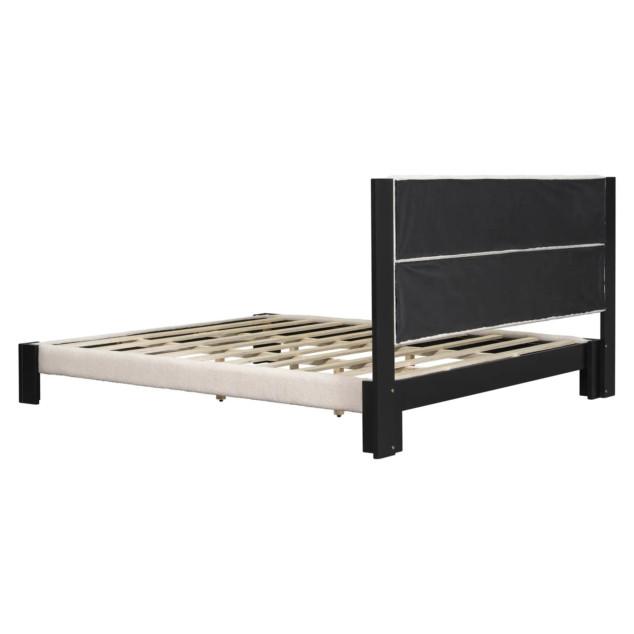 Boucle Cal King Bed Frame with Cube Headboard by HouseOfZazla
