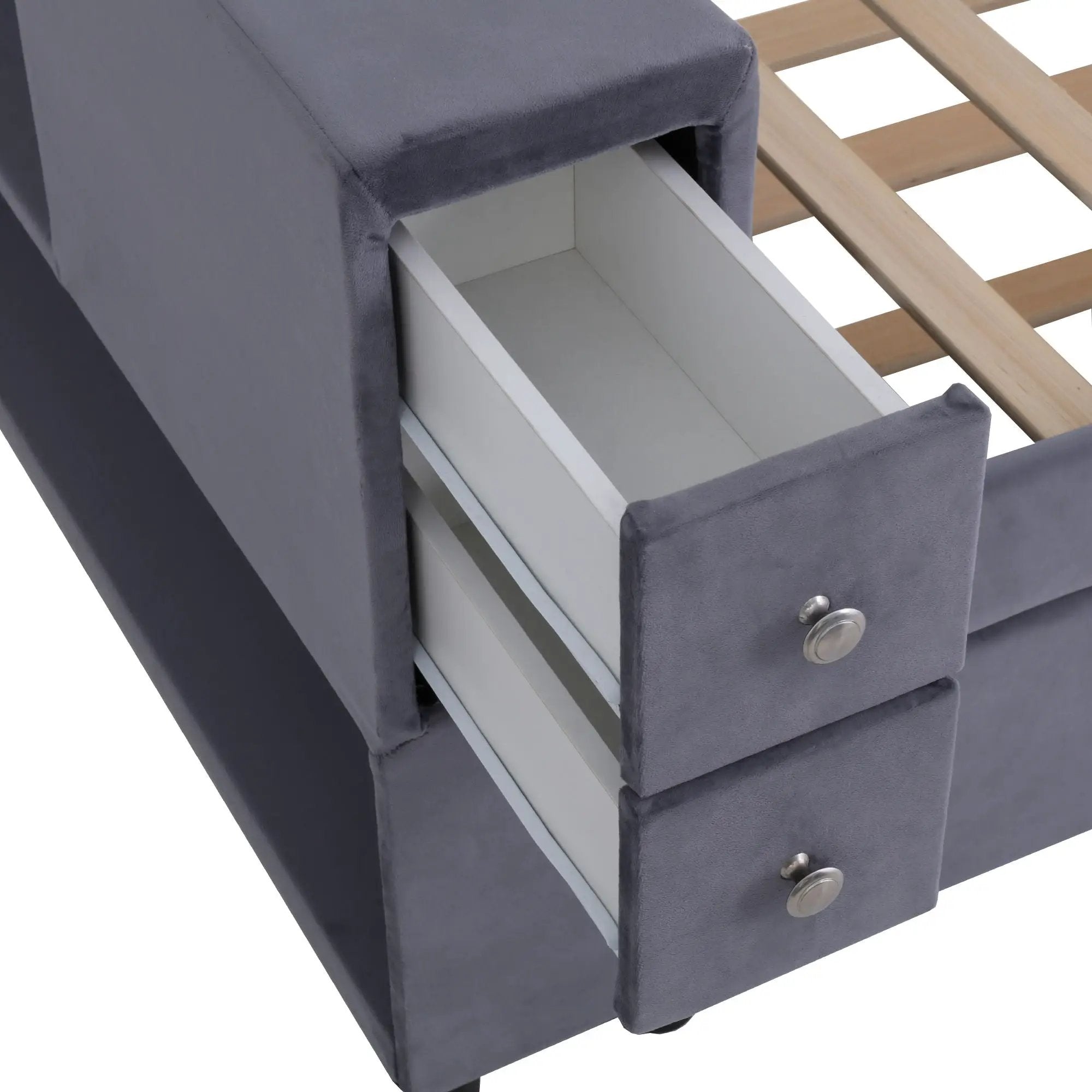 Upholstered Bed With Storage And Twin Trundle, USB Charging Ports by HouseOfZazla
