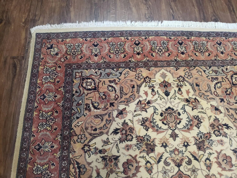 4x6 Handmade Top Quality Pakistani Floral Wool Rug Veg Dyes Carpet Beige Salmon by Jewel Rugs