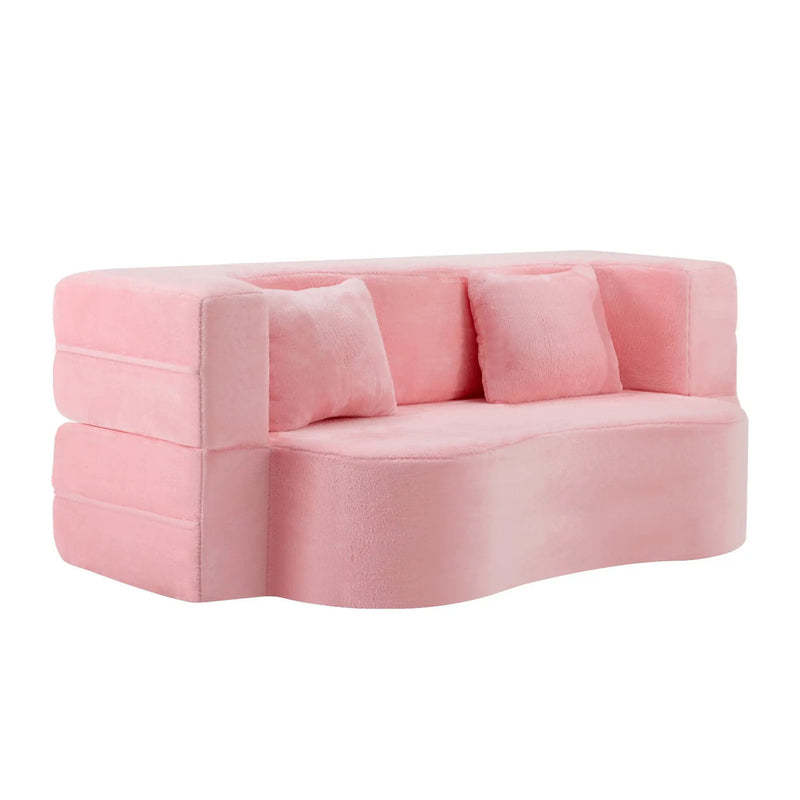 71-Inch Folding Sofa Bed in Pink Chenille with High-Density Foam by HouseOfZazla