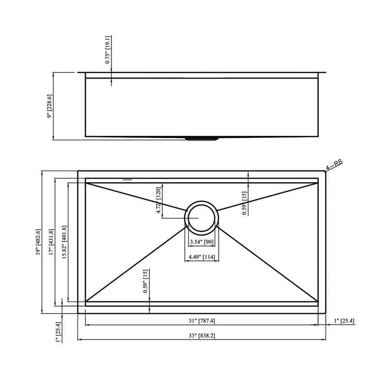 33" Undermount Kitchen Sink Single Bowl Stainless Steel Ledge Workstation In Brushed Nickel, 16 Gauge 304 Stainless Steel, 33 X 19 X 9 Inch by HouseOfZazla