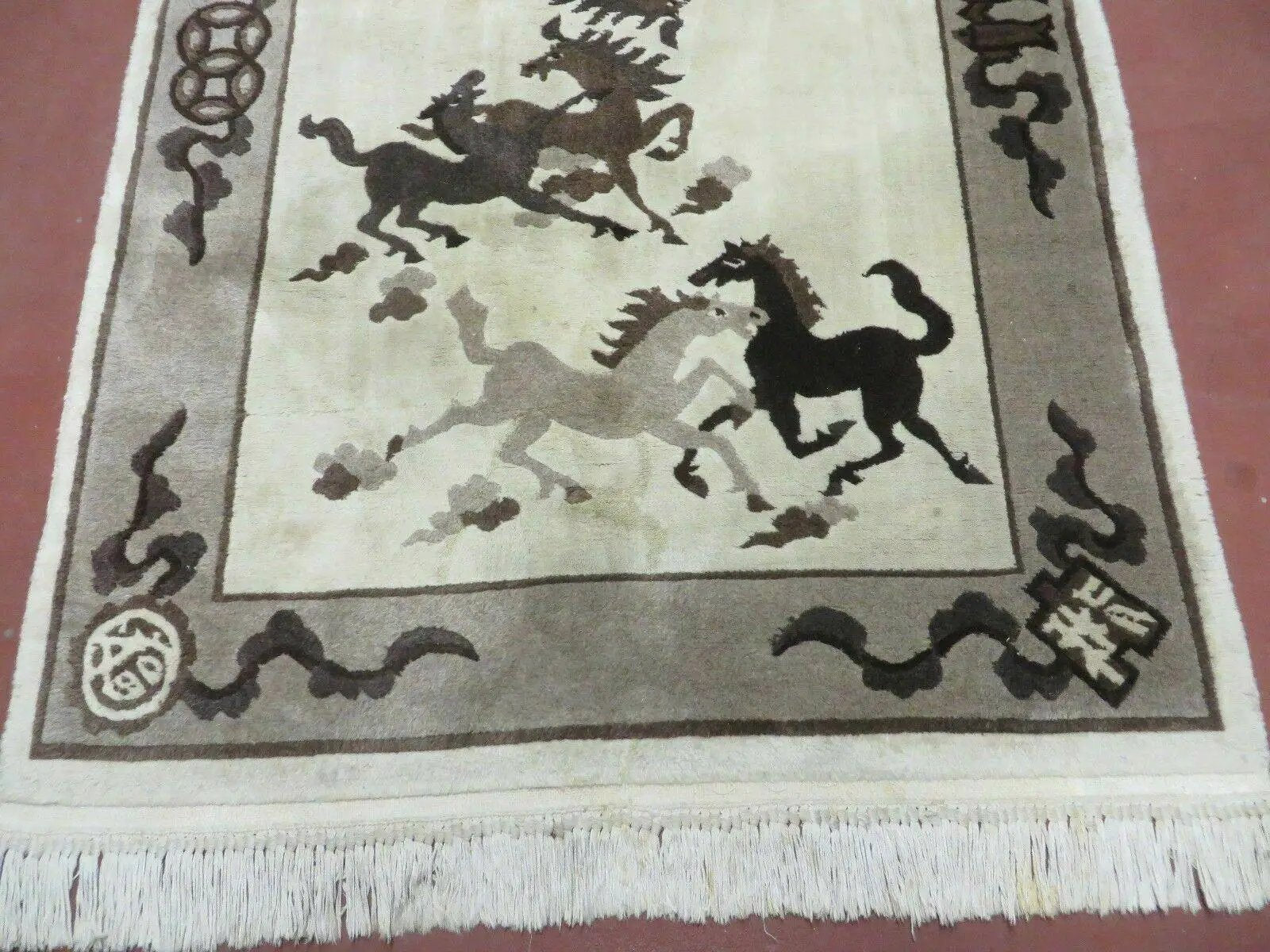 4' X 6' Modern Tibetan Nepal Art Deco Chinese Hand Knotted Wool Rug Horses Nice by Jewel Rugs