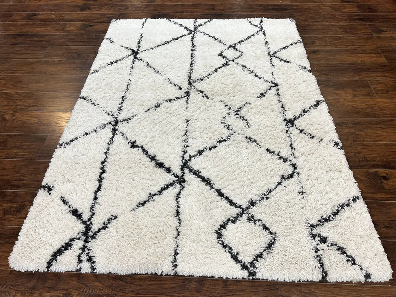 Modern Shag Rug 5x7, Ivory and Black Area Rug 5 x 7 ft by Jewel Rugs
