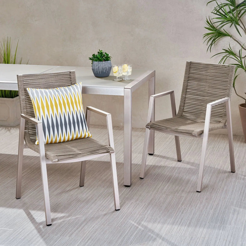 Outdoor Modern Aluminum Dining Chair Set With Rope Sea (Set of 2) by HouseOfZazla