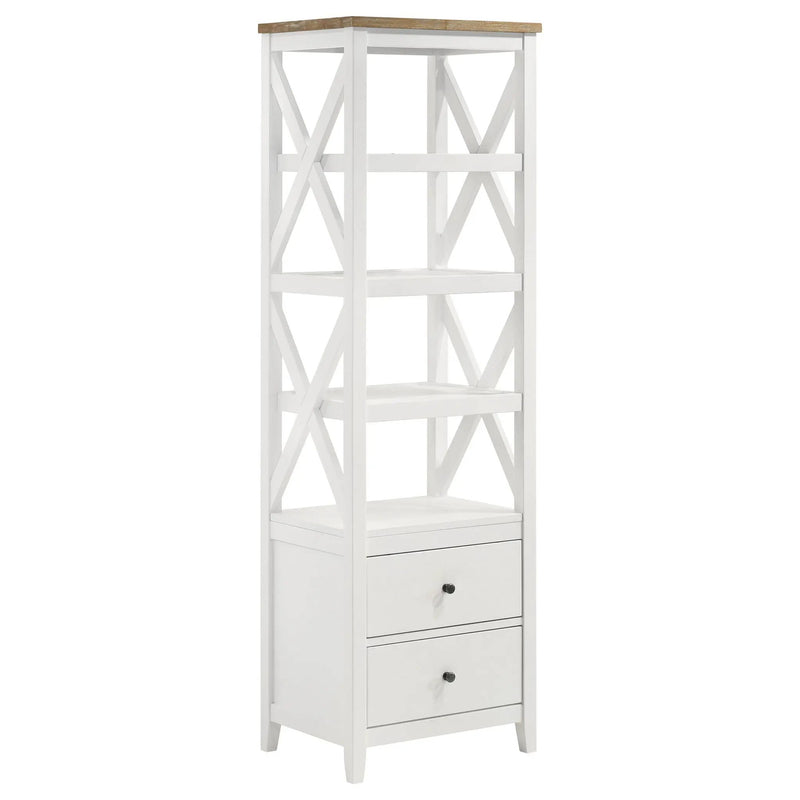 Hollis 4-shelf Wood Media Tower with Drawers Brown and White by Unique Piece Furniture