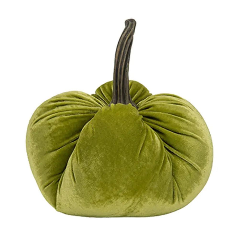 Velvet Weighted Pumpkin With Resin Stem Apple, Pumpkin Ornament Decor For Holiday Harvest Festival Fall Festival & Thanksgiving (Set of 2) - Green by Unique Piece Furniture