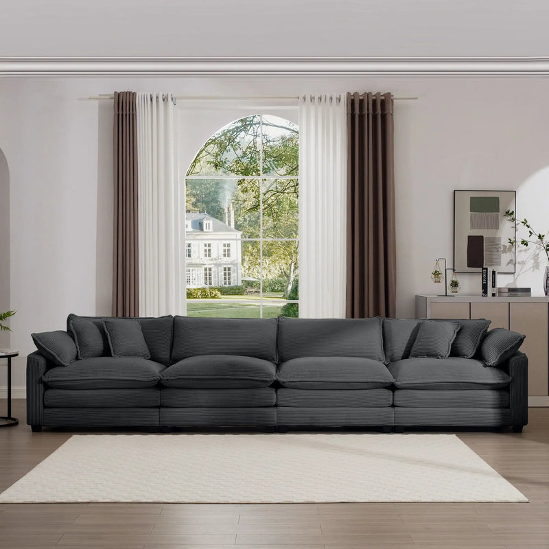 Modern Upholstered 4 Seater Fabric Sofa With Arm And Throw Pillows by Unique Piece Furniture