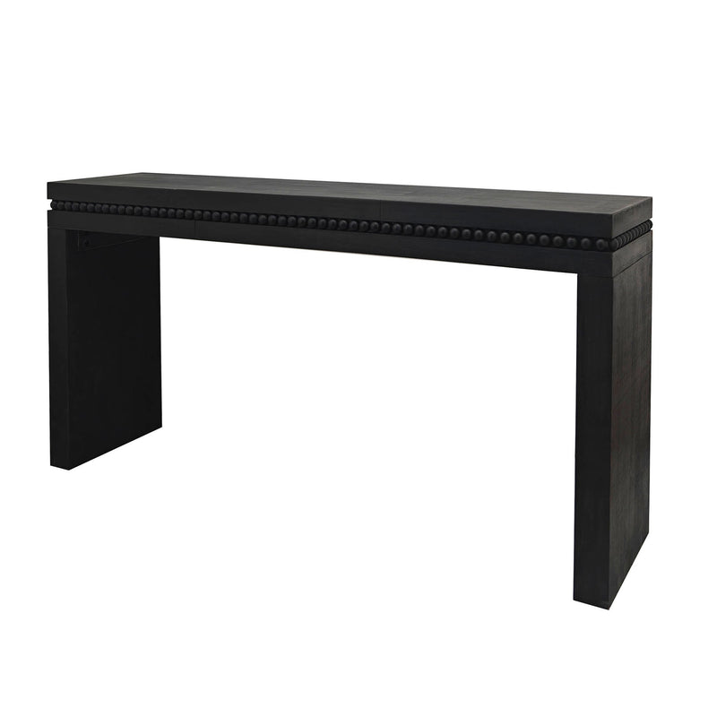 64in Modern Black Wood Console Table – Elegant Entryway Table with Decorative Beaded Trim by HouseOfZazla