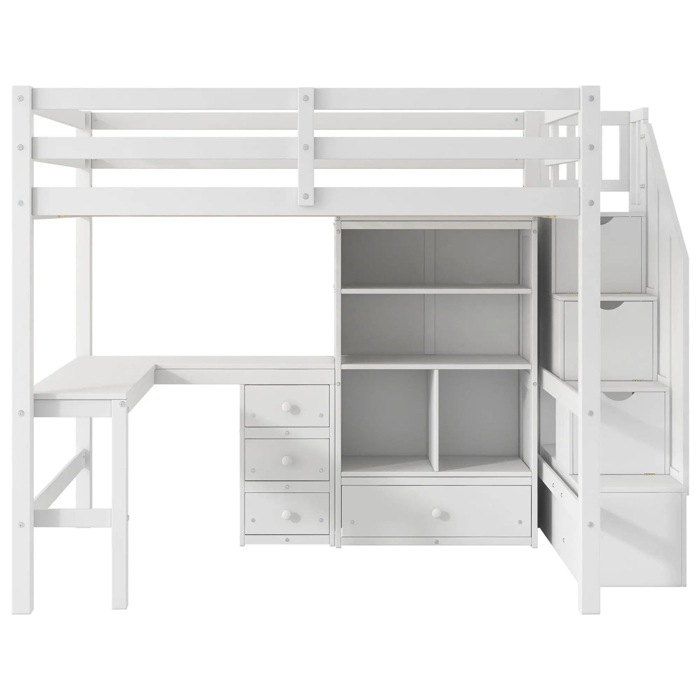 Loft Bed & L Shaped Desk, Drawers, Cabinet, And Storage Staircase by Unique Piece Furniture