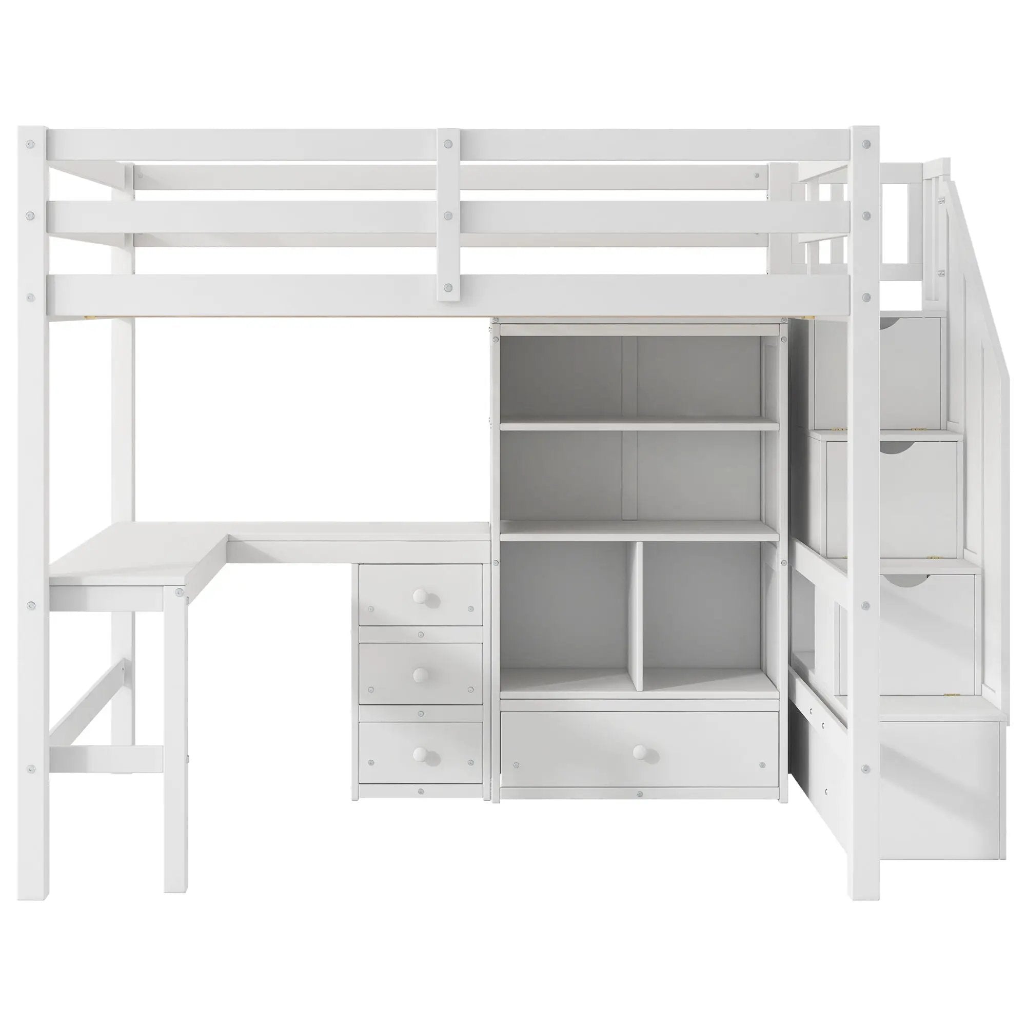 Loft Bed & L Shaped Desk, Drawers, Cabinet, And Storage Staircase by HouseOfZazla