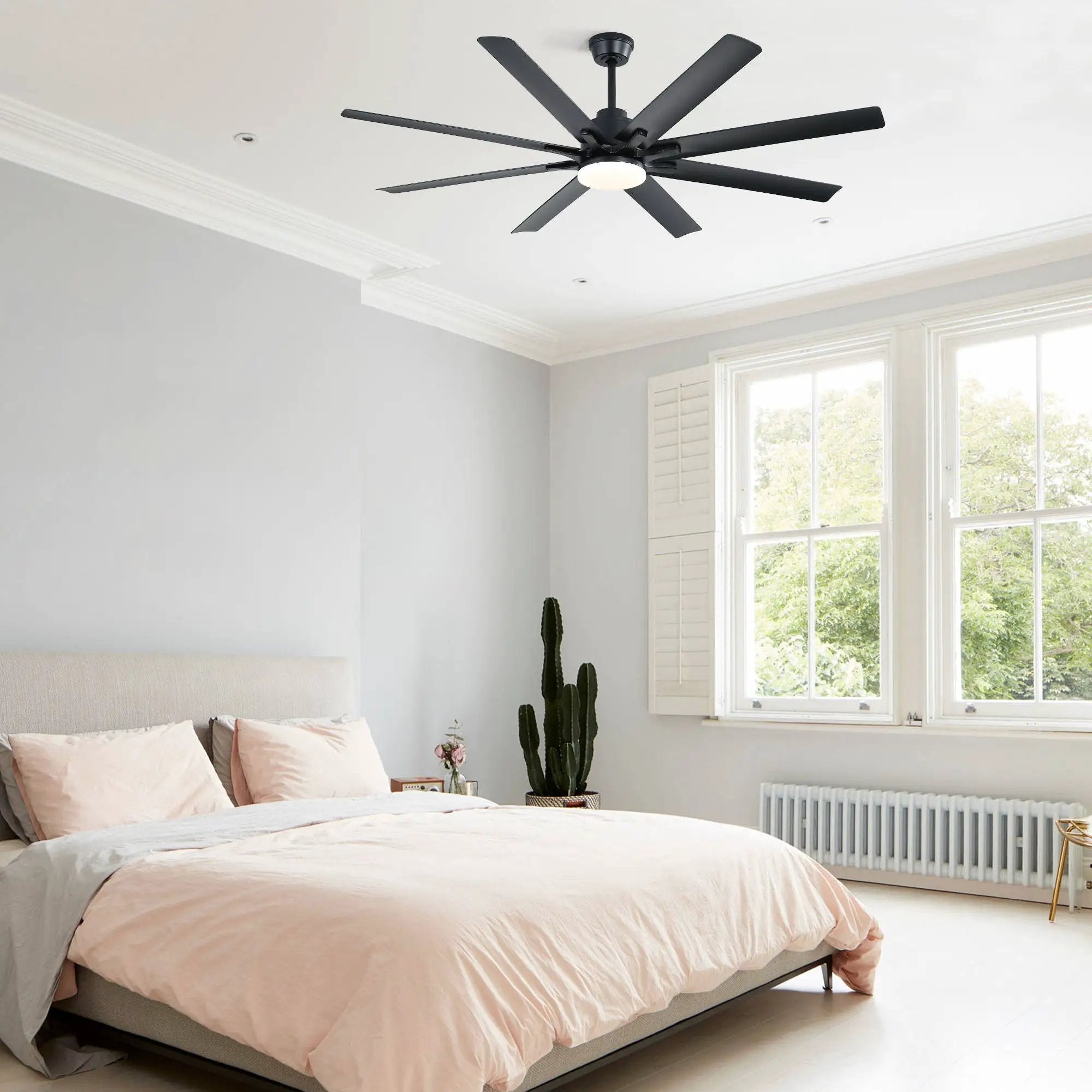 Ceiling Fan With Dimmable LED Light, 8 Blades, Smart Remote Control, Reversible DC Motor For Home Office And Living Spaces - Matte Black by Unique Piece Furniture