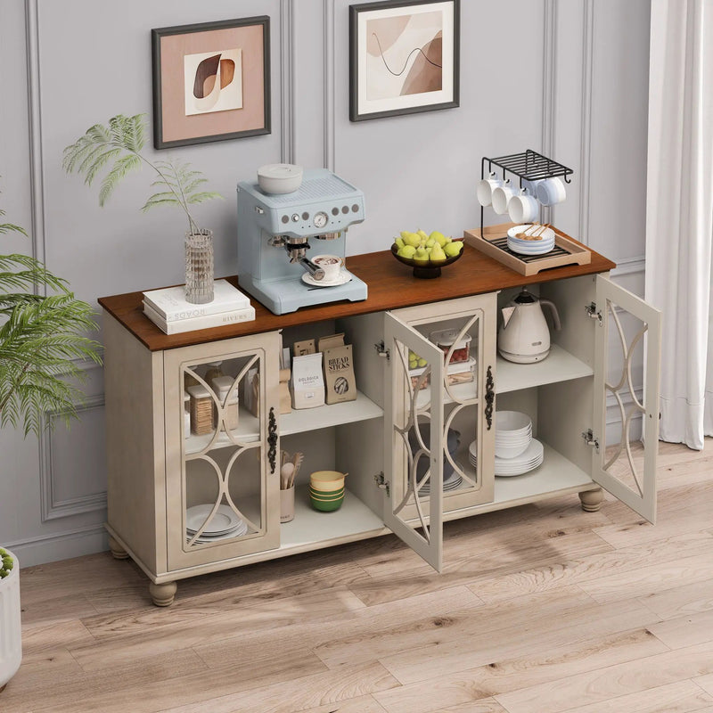 Elegant 4 Door Cabinet With Tempered Glass Doors by Unique Piece Furniture