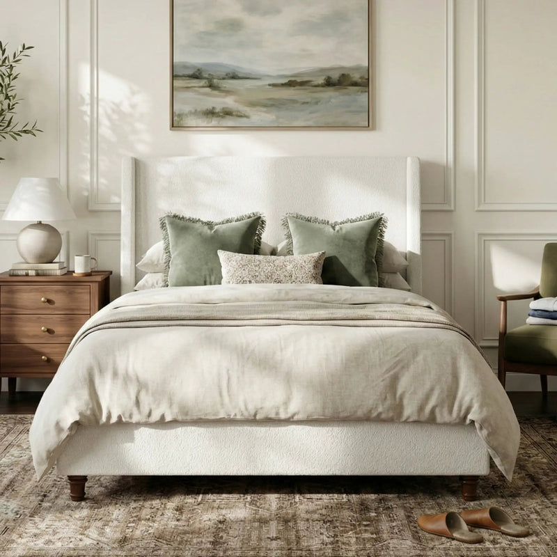52.7" Tall Upholstered Wingback Queen Platform Bed Frame by HouseOfZazla