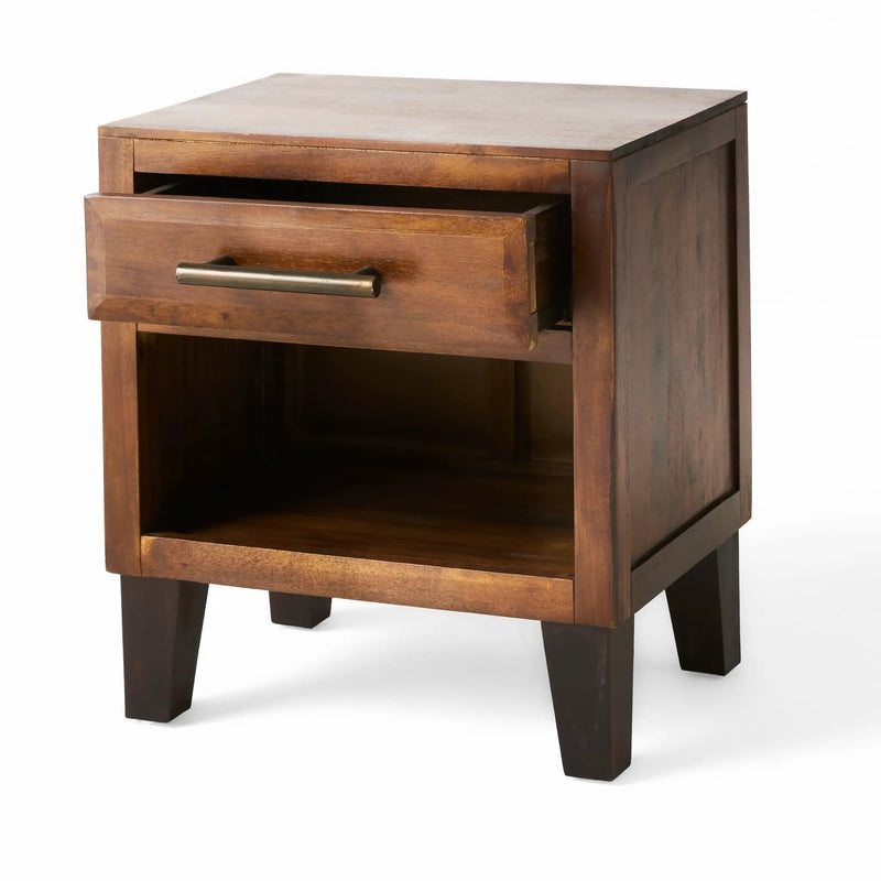 End Table in Brown Acacia Wood with Storage Drawer and Shelf by HouseOfZazla