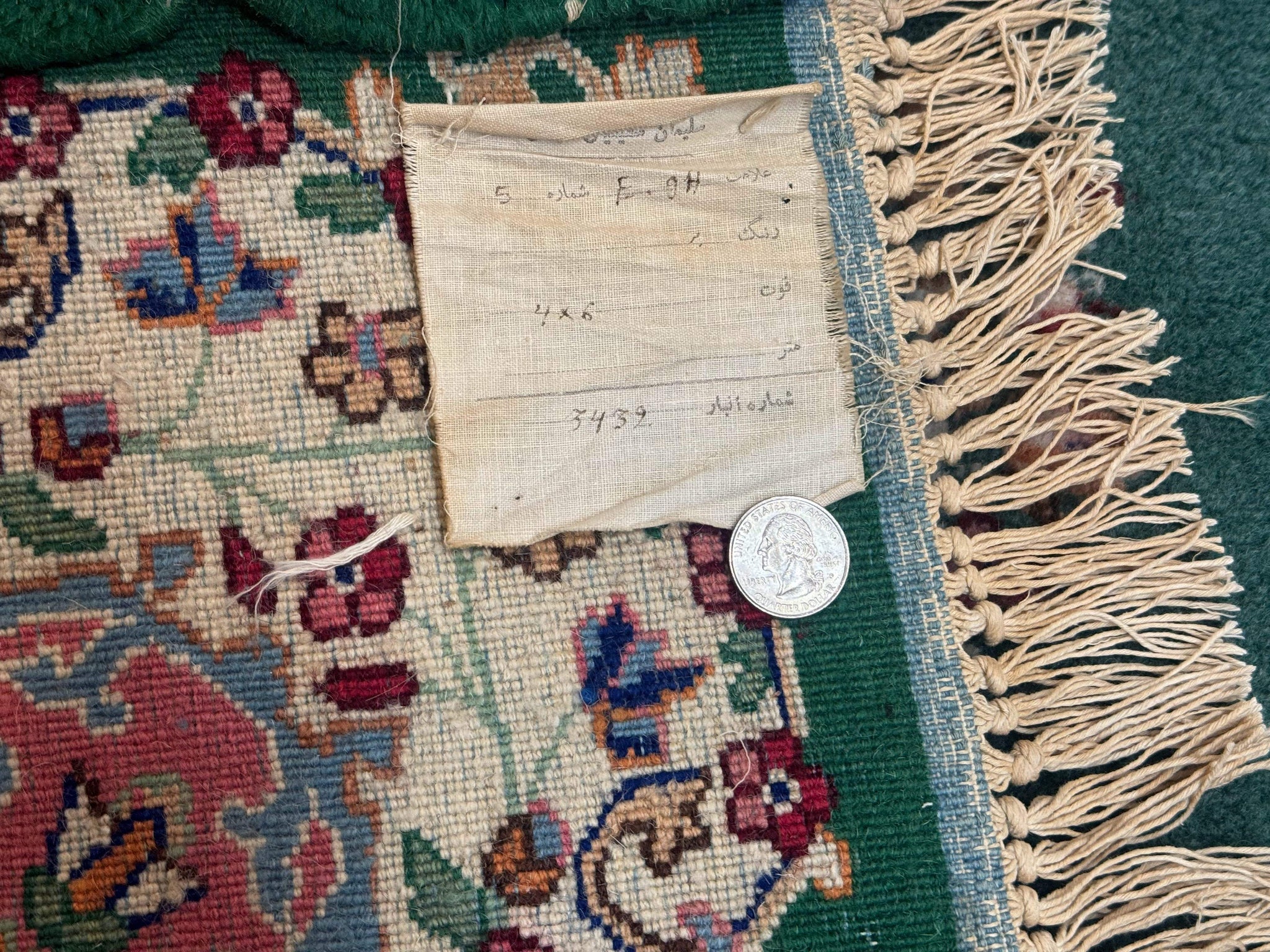 Persian Kerman Rug 4x6, Green Ivory Pink, Wool Vintage, Semi Open Field by Jewel Rugs