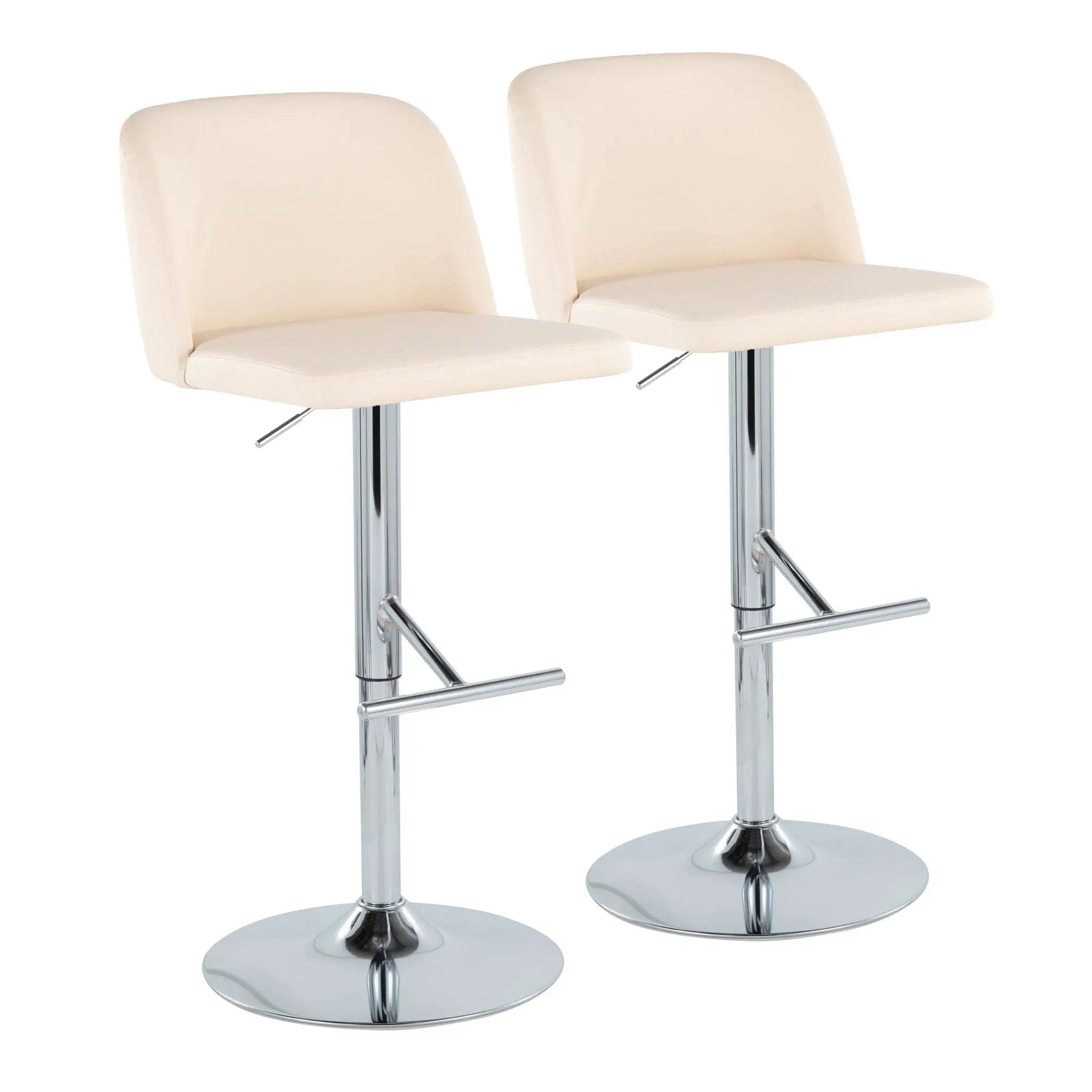 Toriano - Contemporary Adjustable Barstool With Swivel With Straight T Footrest (Set of 2) - Cream / Chrome by Unique Piece Furniture