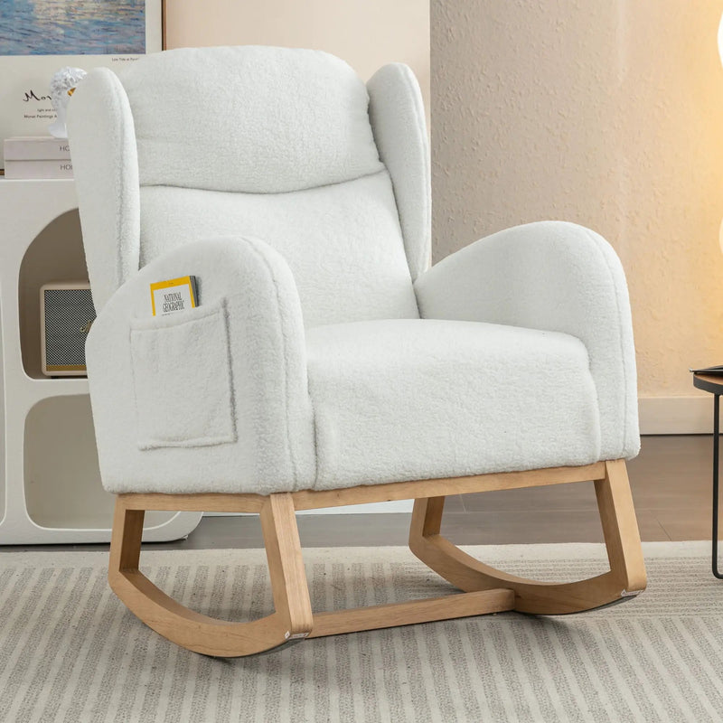 Teddy Fabric Rocking Chair With Packet Wood Legs - Ivory by Unique Piece Furniture