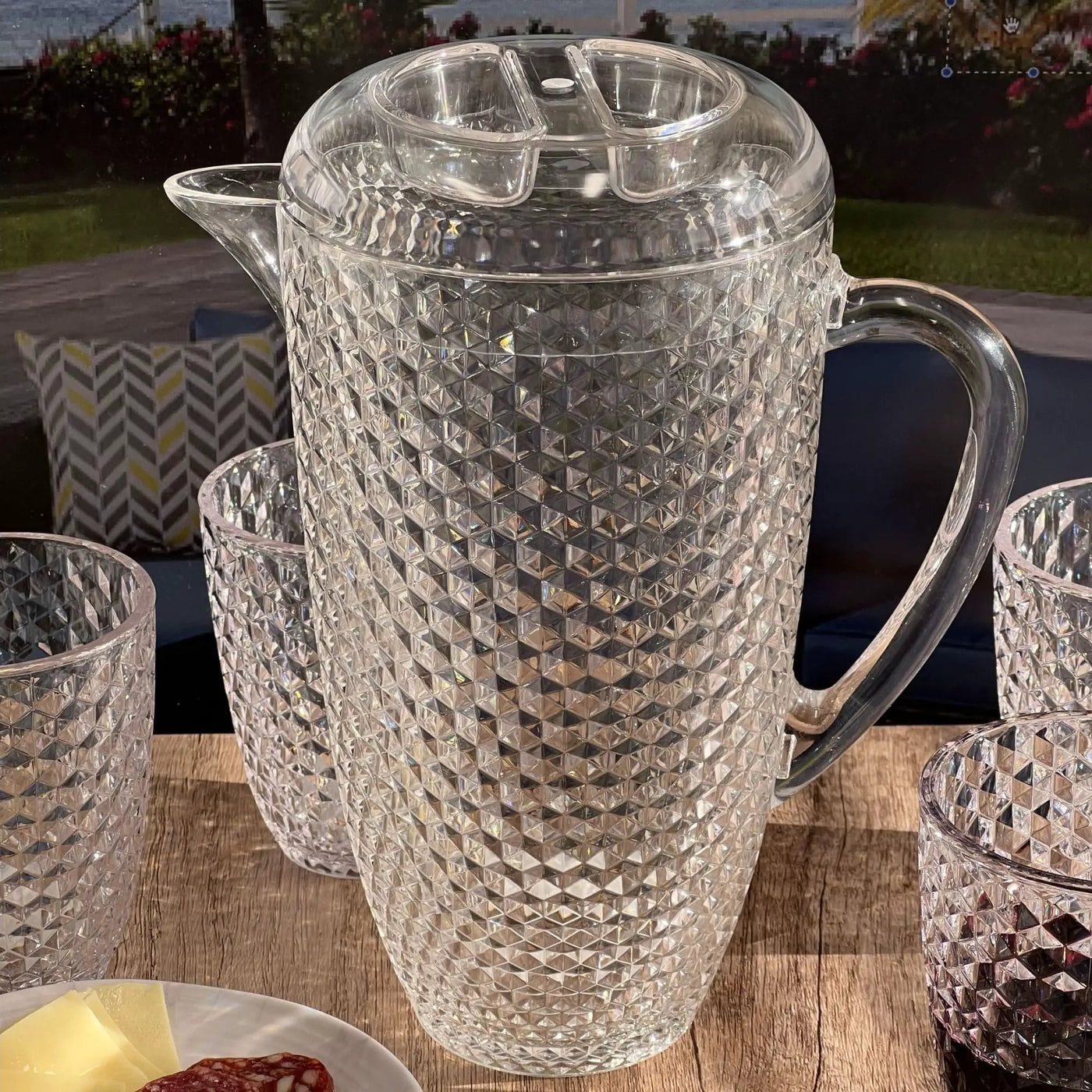 Diamond Cut Unbreakable Plastic Water Pitcher With Lid by HouseOfZazla