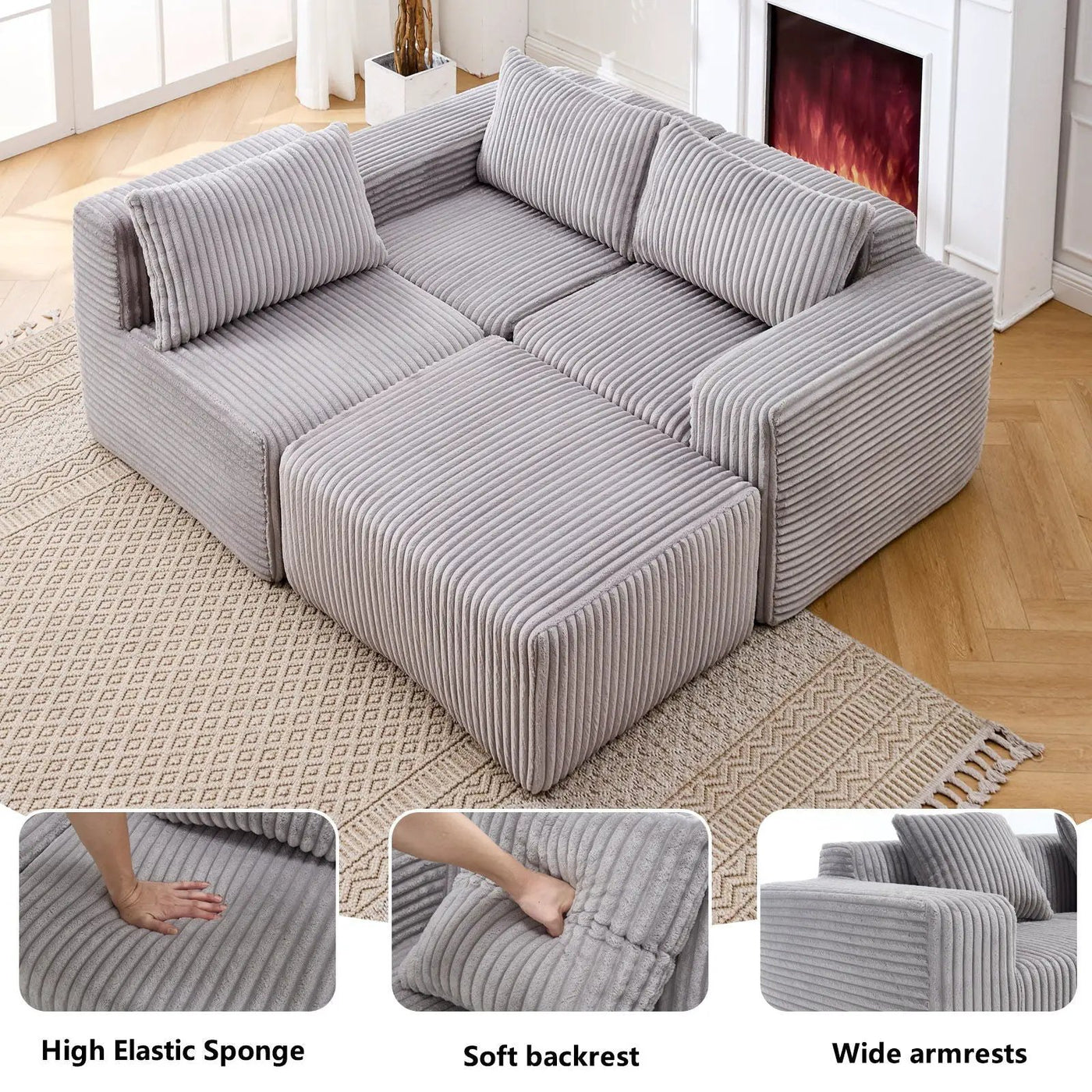 L - Shape Modern Minimalist Modular Sectional Sofa, Upholstered Cloud Couch With Deep Seats by Unique Piece Furniture