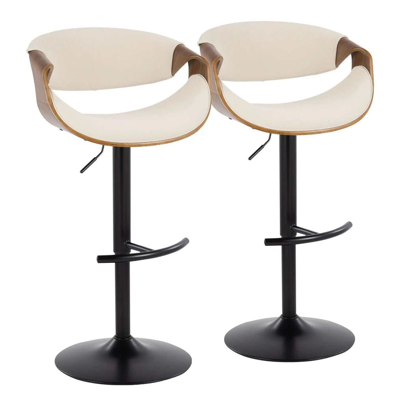 Curvo - Mid Century Modern Adjustable Barstool With Swivel & Rounded T Footrest (Set of 2) by HouseOfZazla