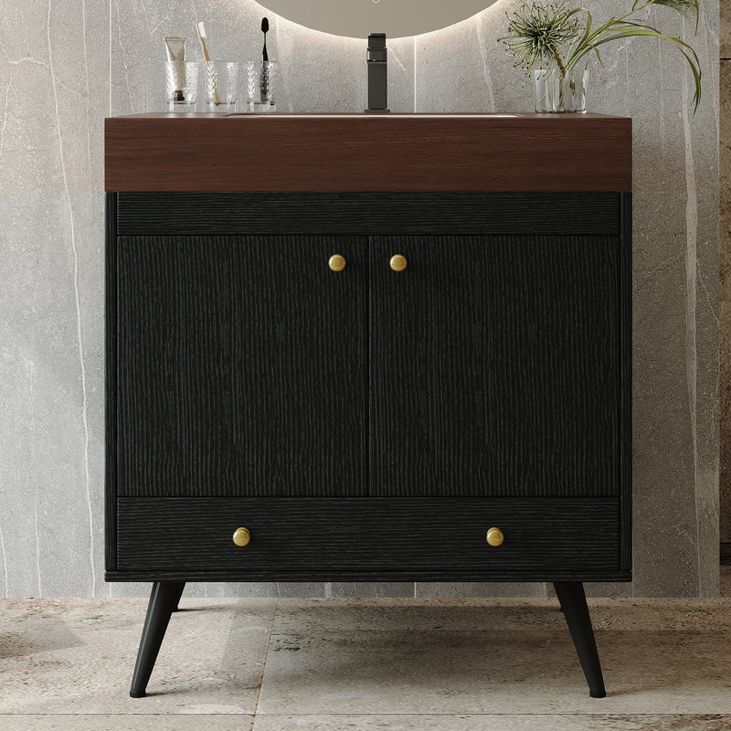 Contemporary Free-standing Bathroom Vanity with Faux Marble Top & Ceramic Sink by HouseOfZazla