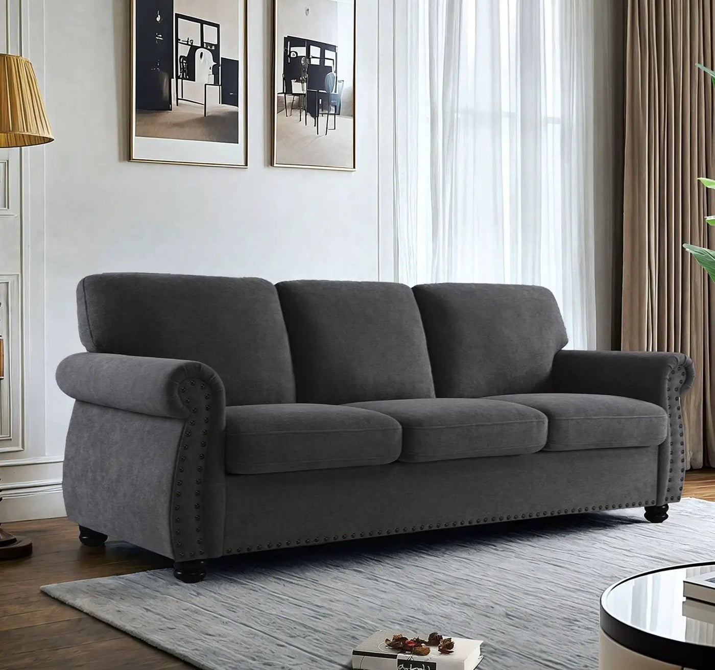 Soft Sofa, Upholstered 3 Seater Couch With High Density Foam, Loose Back Cushions And Turned Legs by Unique Piece Furniture