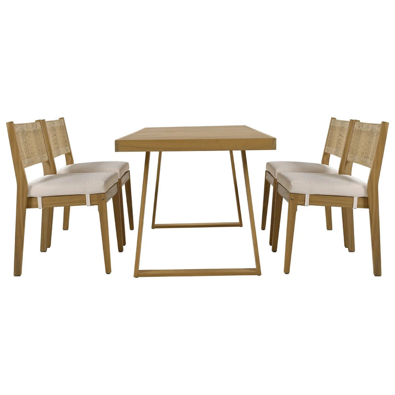U_Style Multi-Person Outdoor Acacia Wood Dining Table and Chair Set by HouseOfZazla