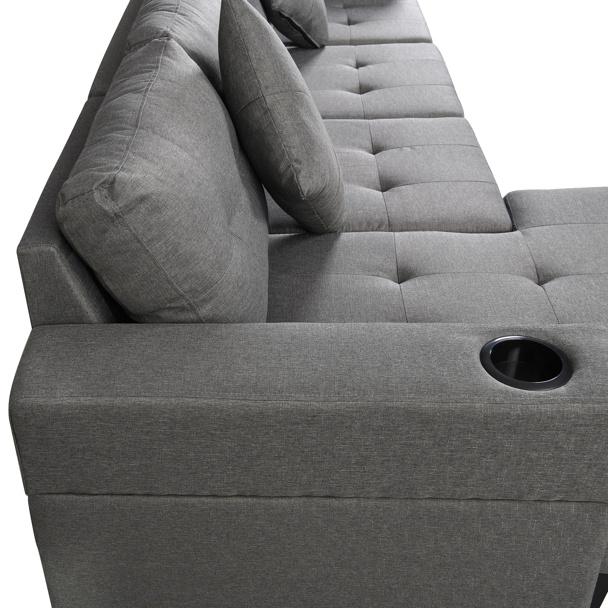 Modern Sectional Sofa Set With L Shape Chaise Lounge, Cup Holder, 4 Seat - Gray by HouseOfZazla