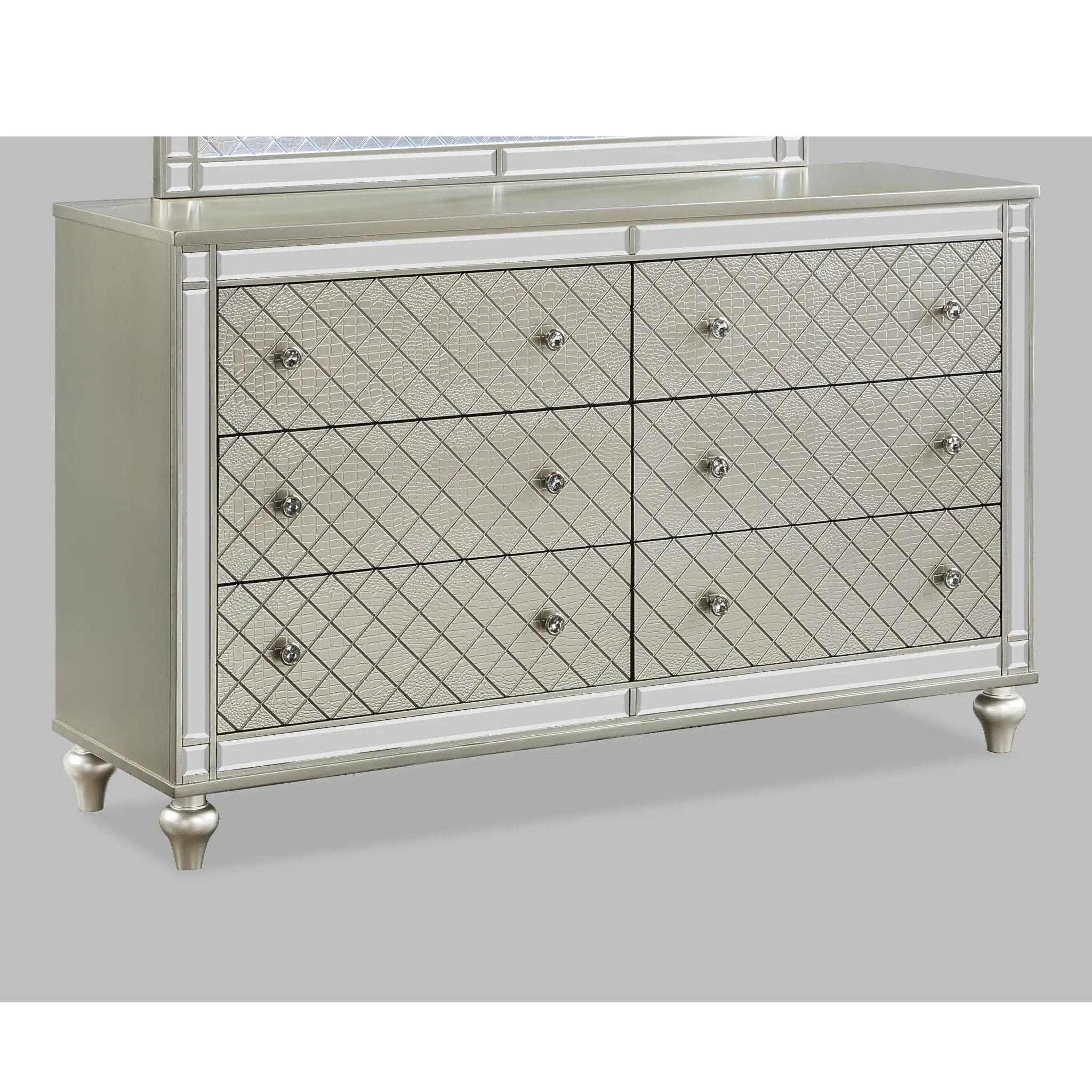 6 Drawer Bedroom Dresser With Diamond Patterned Drawer Fronts - Silver by HouseOfZazla