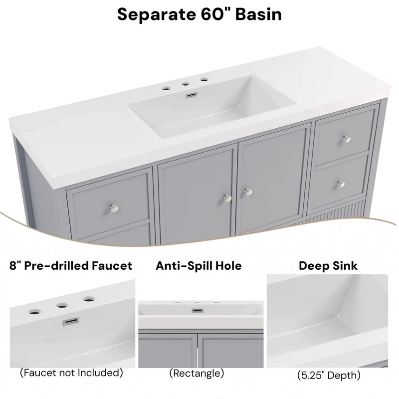 Bathroom Vanity With Separate Sink, Soft Close Doors And 4 Drawers by HouseOfZazla