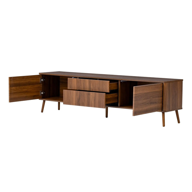 Fluted TV Stand With Storage Drawers And Cabinets For TVs Up To 80", Soft-Close Hinges, Cable Management - Walnut by HouseOfZazla