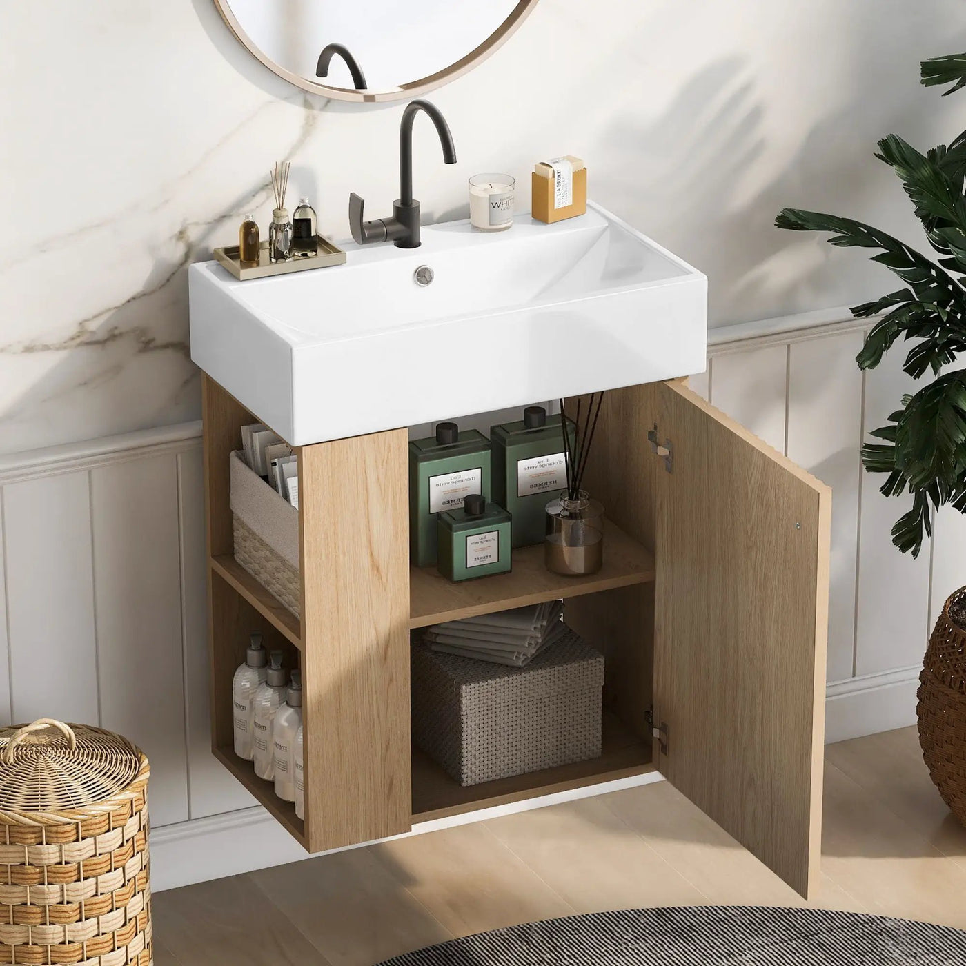 Modern Floating Bathroom Vanity With Ceramic Basin Perfect For Small Bathrooms by Unique Piece Furniture