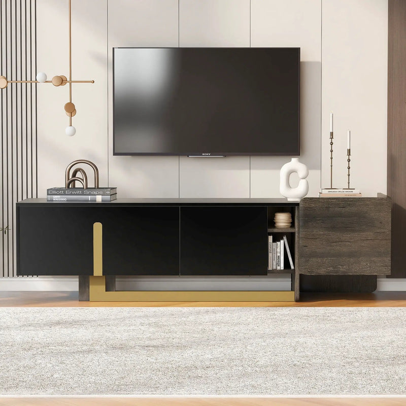 TV Stand With 1 Drawer, 2 Cabinets And Adjustable Shelves by HouseOfZazla
