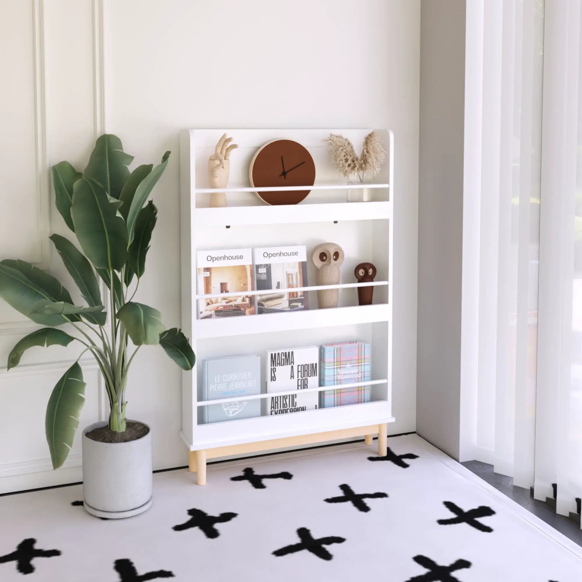 Wall Mounted Bookshelf, 3 Front Facing Display Shelves For Toddler Bedroom - White by Unique Piece Furniture