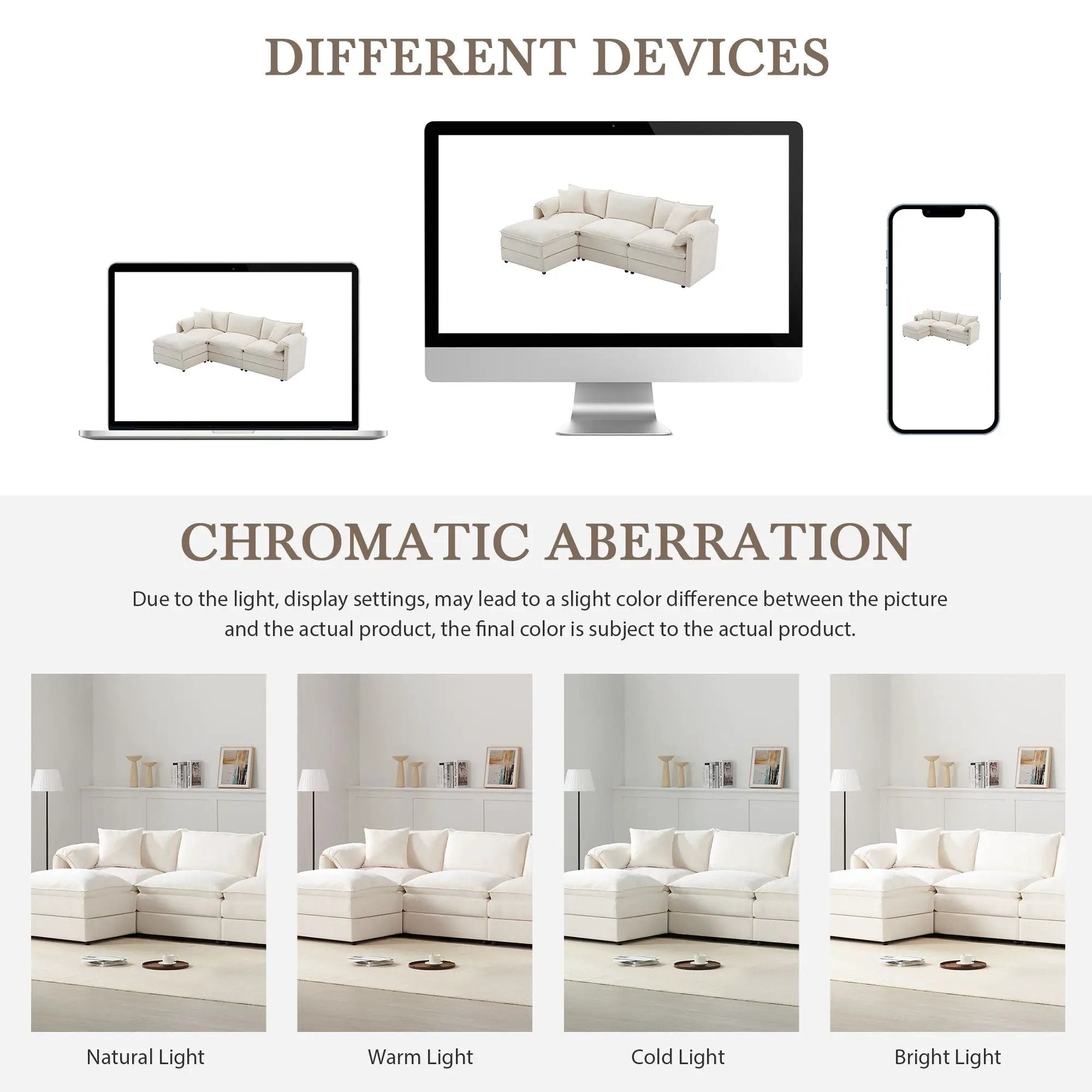 Modular Sectional With Deep And Wide Seat, Cloud Couch Set With Double Cushions Sofa With Movable Ottoman by HouseOfZazla
