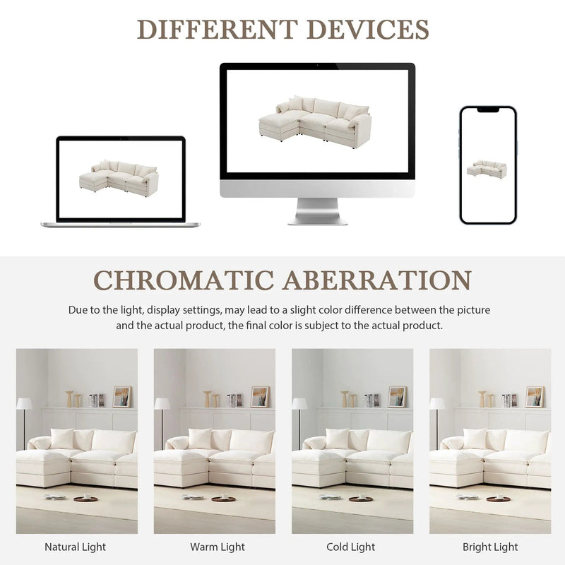 Modular Sectional With Deep And Wide Seat, Cloud Couch Set With Double Cushions Sofa With Movable Ottoman by HouseOfZazla