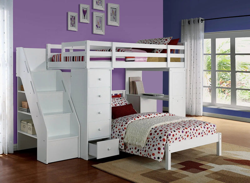Freya Twin Loft Bed With Storage (Not Including The Bottom Twin Bed) - White by HouseOfZazla