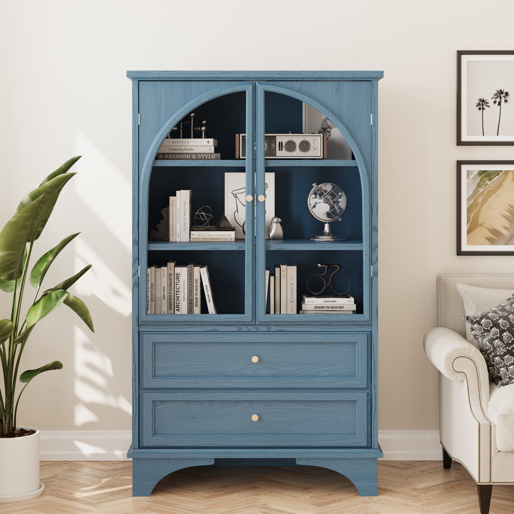 52.17"H Glass Door Display Case Storage Cabinet with 2 Drawers and Adjustable Shelf by HouseOfZazla