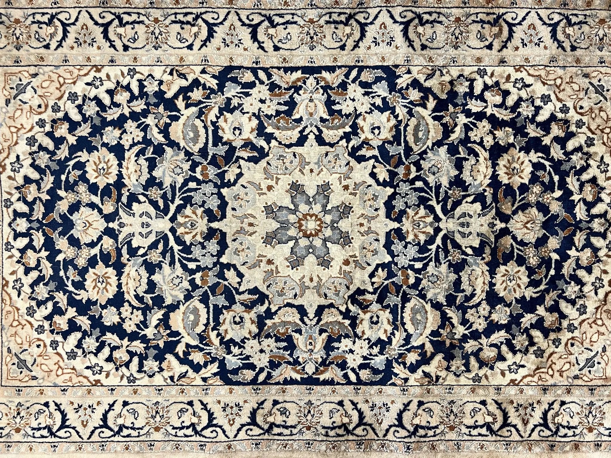 Persian Nain Rug 3x5, Floral Medallion Oriental Carpet, Very Fine Hand Knotted Handmade Wool and Silk Highlights Rug, Vintage Semi Antique by Jewel Rugs