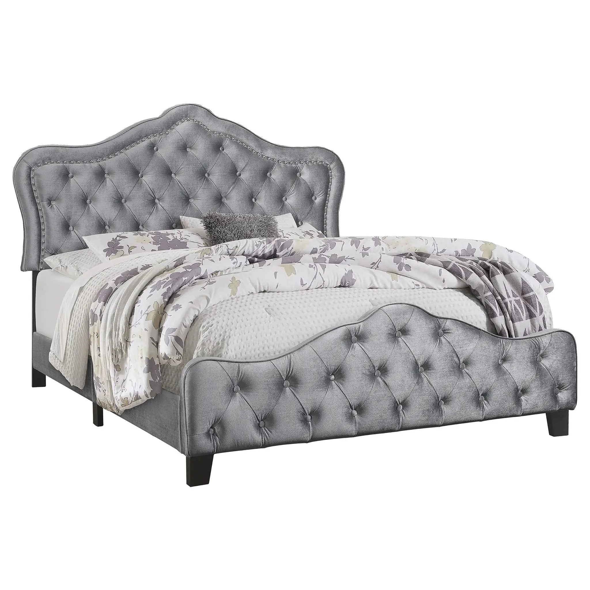 Bella Upholstered Eastern King Panel Bed Grey by Unique Piece Furniture