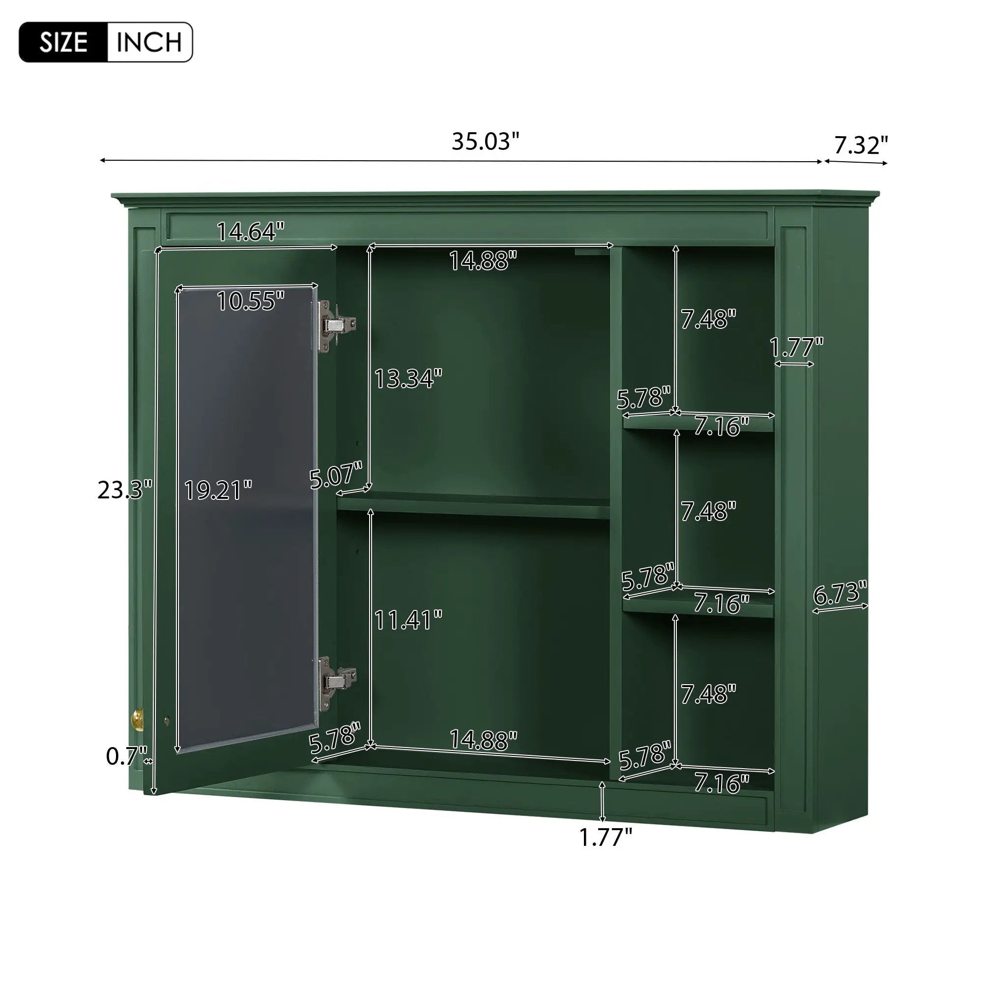 Wall Mounted Medicine Cabinet With Mirror, Storage Cabinet Featuring 6 Open Shelves And Adjustable Interior by Unique Piece Furniture