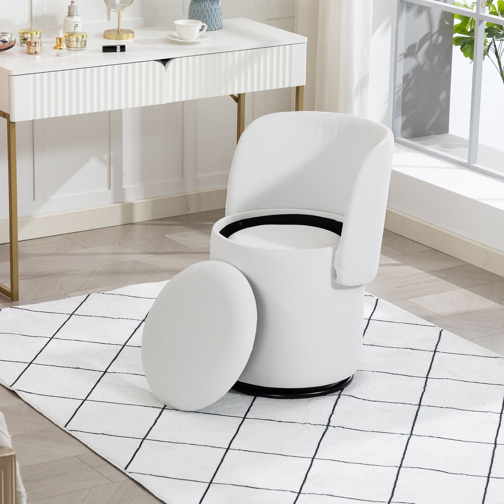 Barrel Chair With Built In Storage, 360° Swivel - Beige by HouseOfZazla