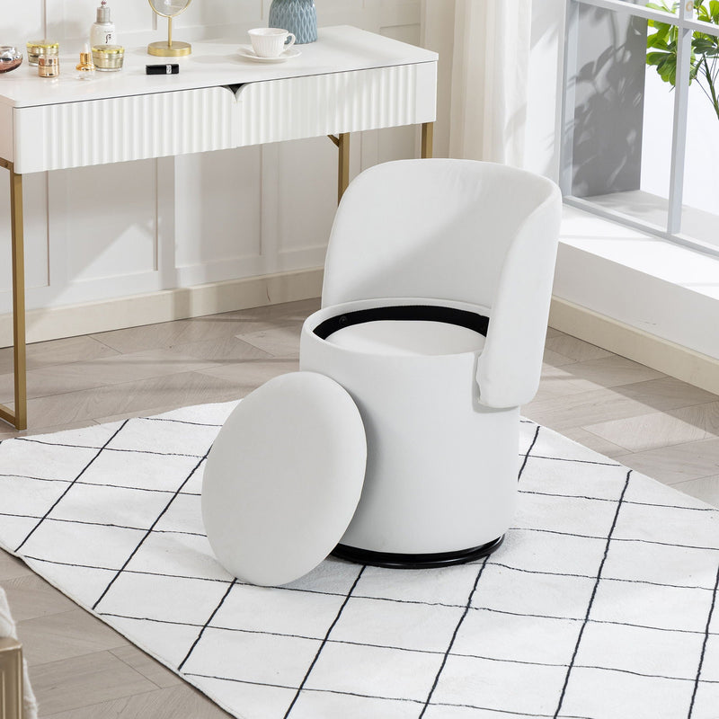 Barrel Chair With Built In Storage, 360° Swivel - Beige by HouseOfZazla