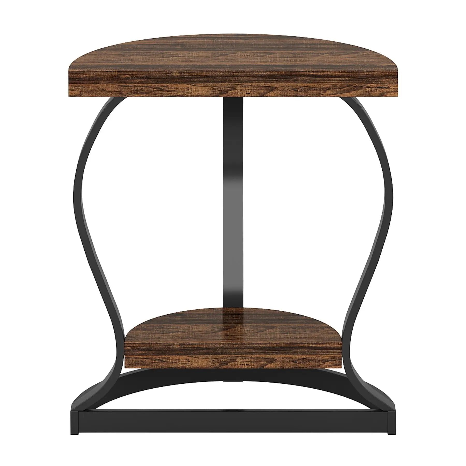 Half Round End Table With Frame, 2 Tier Semi Circle For Entryway - Brown / Black by HouseOfZazla