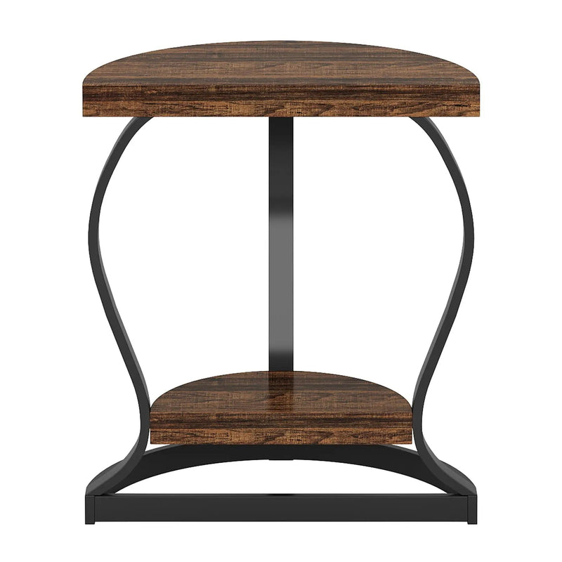 Half Round End Table With Frame, 2 Tier Semi Circle For Entryway - Brown / Black by HouseOfZazla
