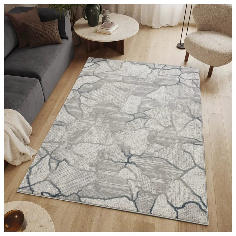 Geometrix - 5'3" X 7'3" Area Rug, Geometric 3D Effect - Gray / Ivory by Unique Piece Furniture