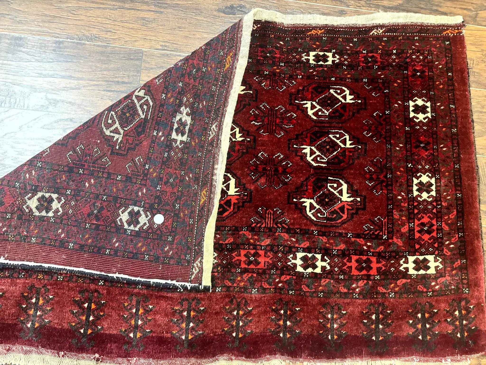 Antique Afghan Turkoman Mafrash Rug 3x5, Red, Hand Knotted, Wool, Tribal Collectible by Jewel Rugs