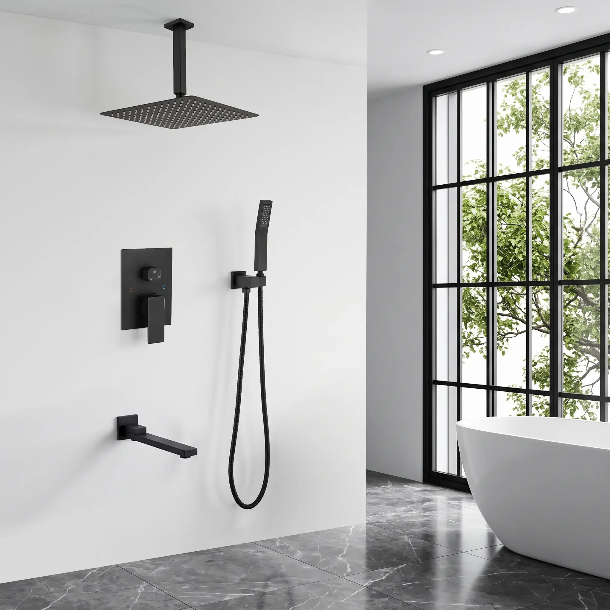 Shower System with Tub Spout and 12 Inch Shower Head by HouseOfZazla
