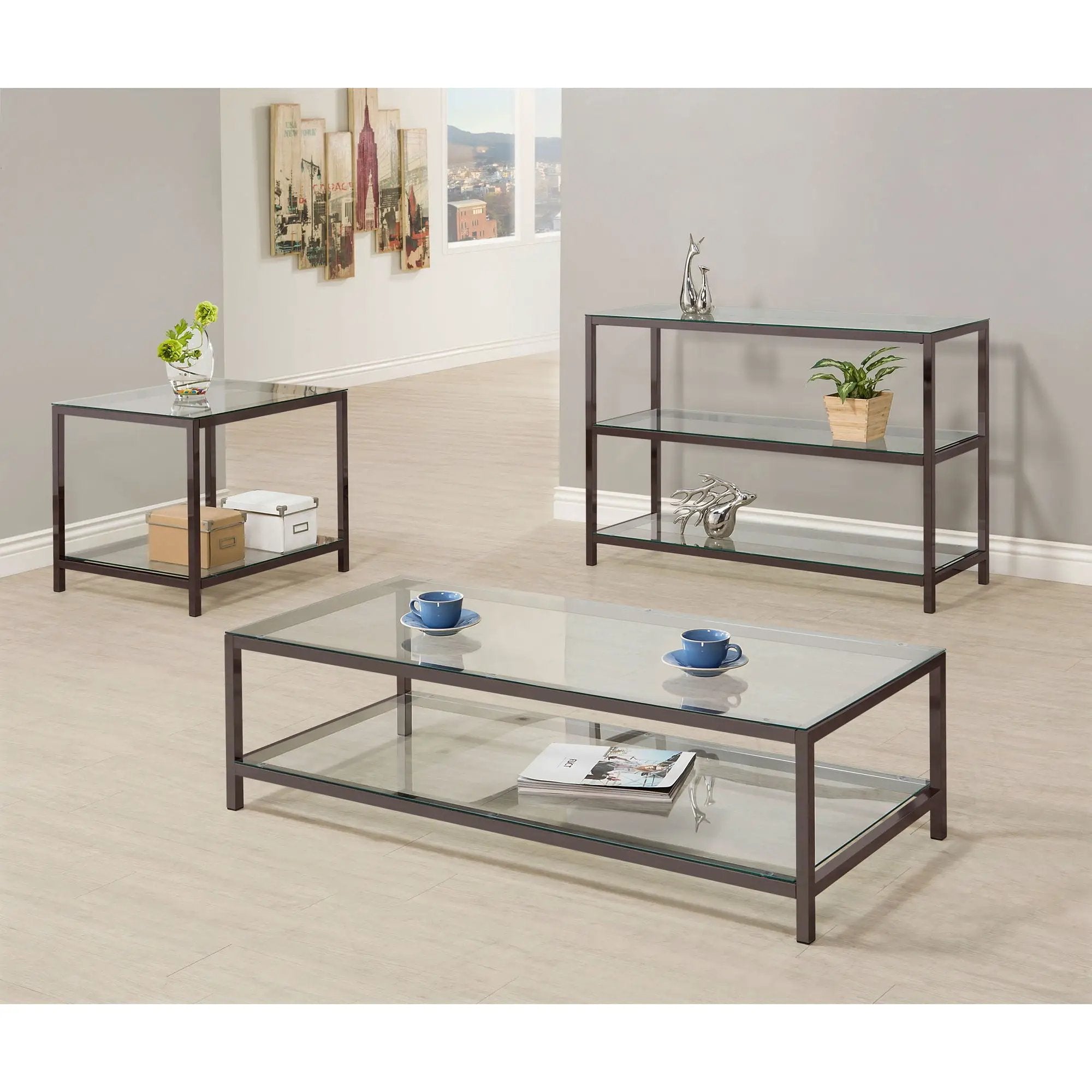 Weston - 1 Shelf Side End Table - Nickel by HouseOfZazla