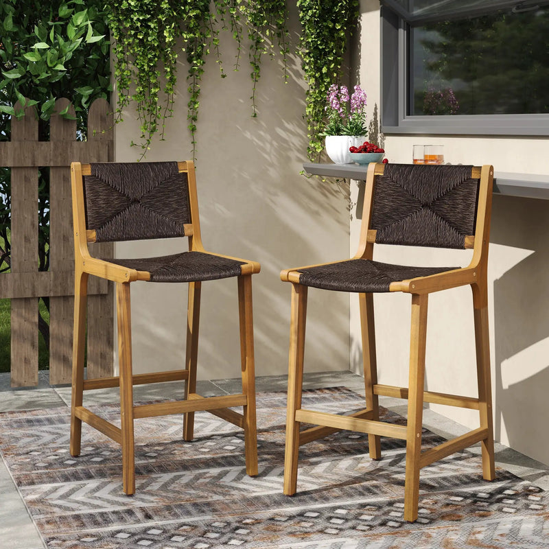 Acacia Wood Outdoor Armless Barstool - Teak Set of 2 by HouseOfZazla